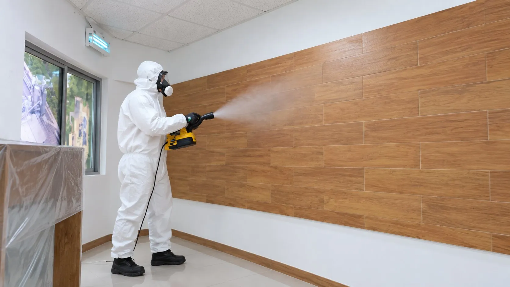 Sanitización de una habitación con nebulizador